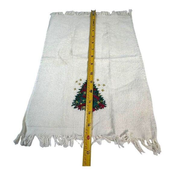 Vtg Kmart Embroidered Christmas Tree Hand Towel Cotton Bathroom Fringe Holiday - Picture 6 of 6
